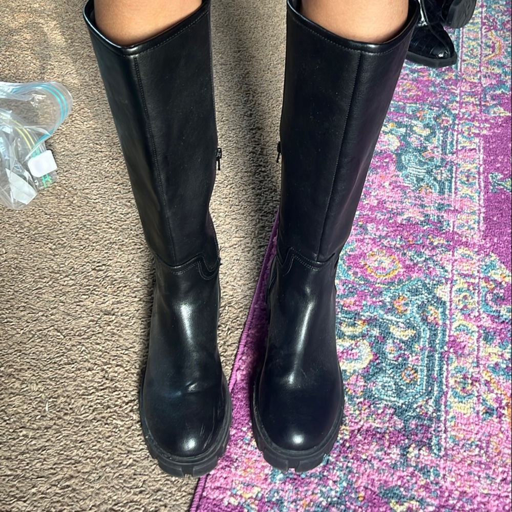 Black Knee-High Women's Combat Boots